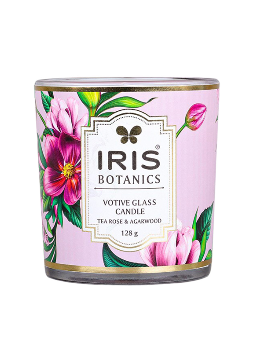 Iris Botanics Votive 1 Wick Tea Rose and Agarwood Abstract Geometric Regular Jar Candles