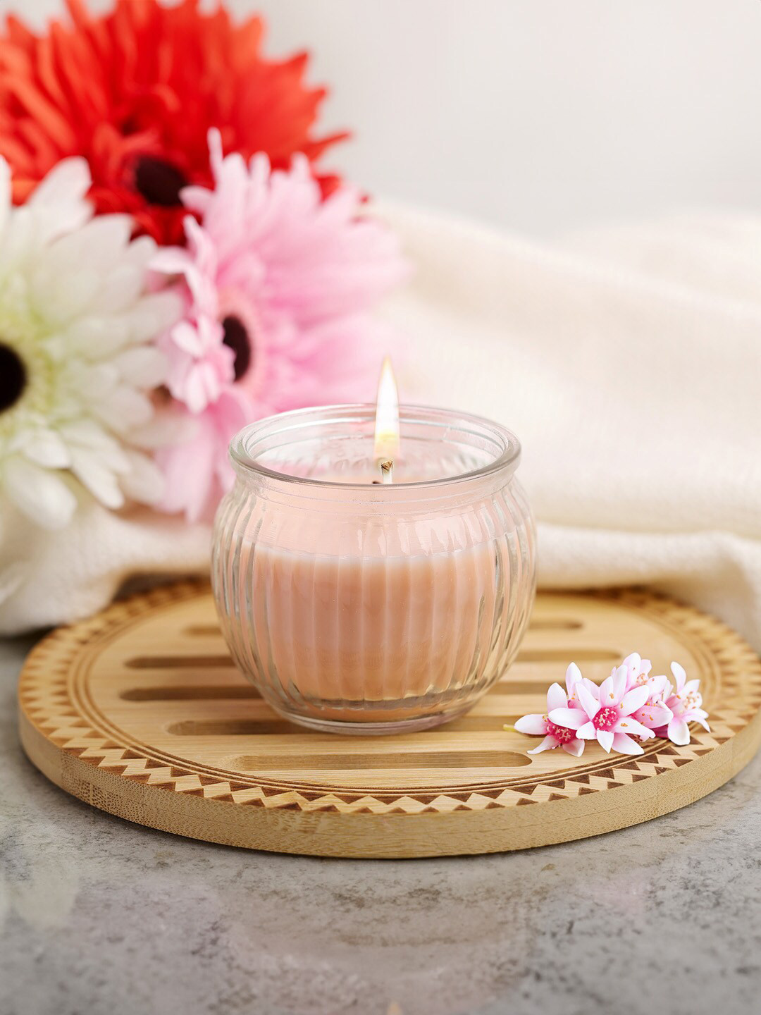 Iris Homefragrances Ribbed 2Pcs 1 Wick Peach pomogrenate Solid Round Regular Jar Candles