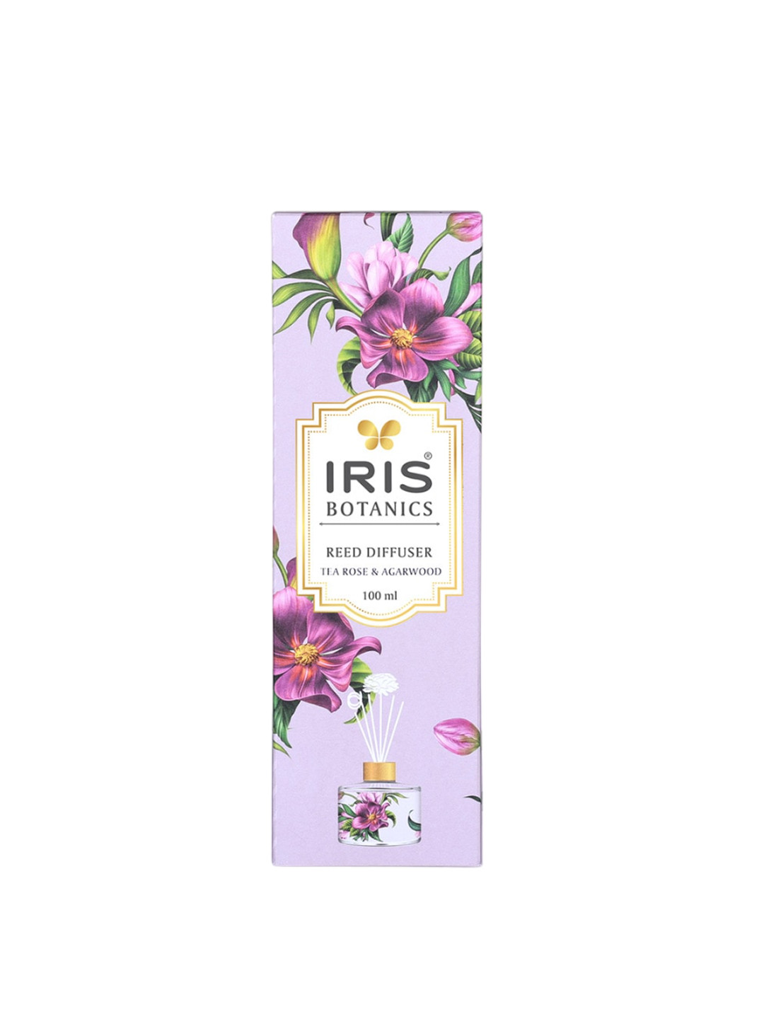 Iris Botanics Reed Green & Purple Floral Tea Rose & Agarwood Reed Diffuser Set 100 ml