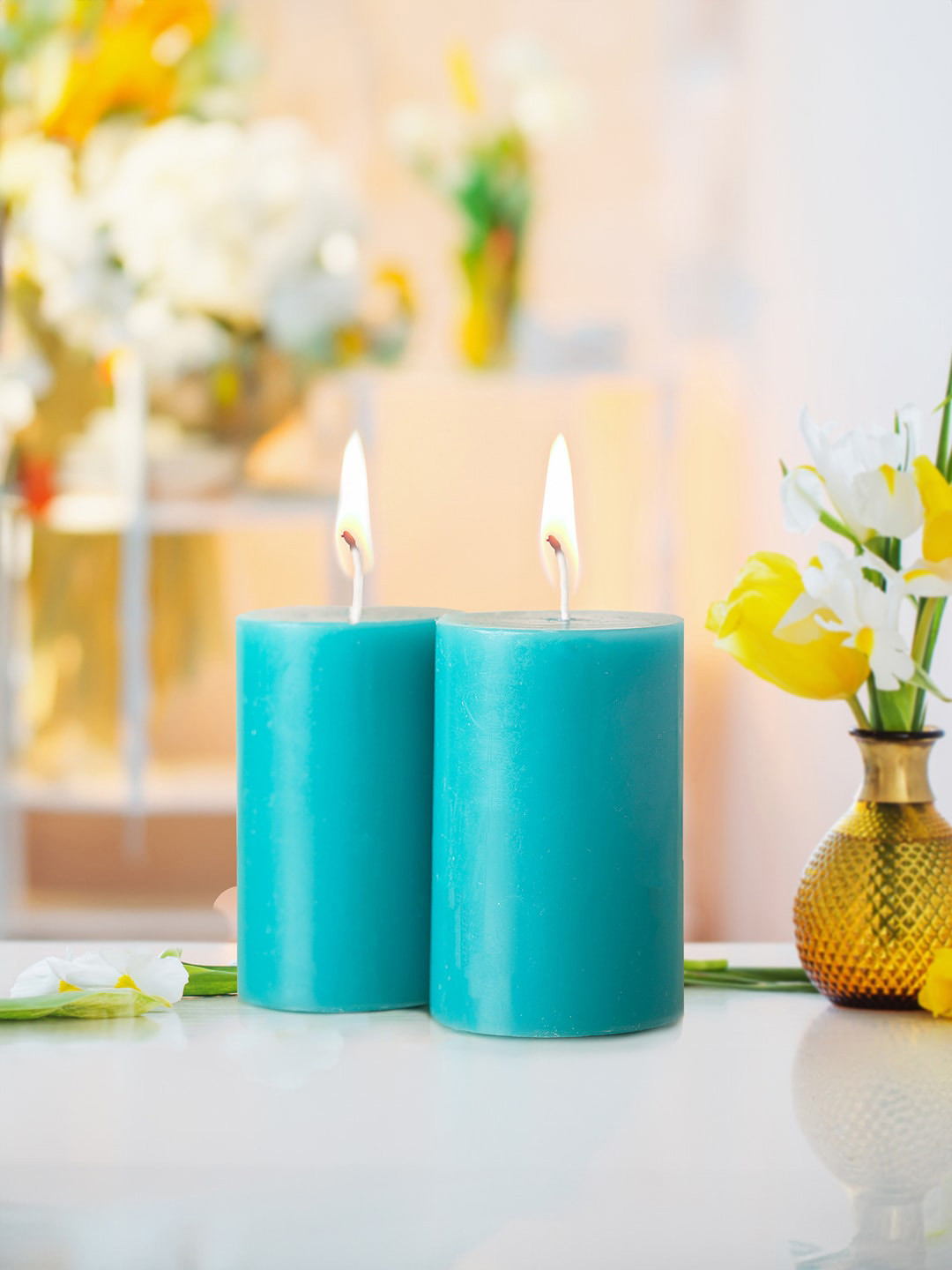 Iris Homefragrances 2Pcs Scented 1 Wick Cool Blue Solid Geometric Regular Pillar Candles