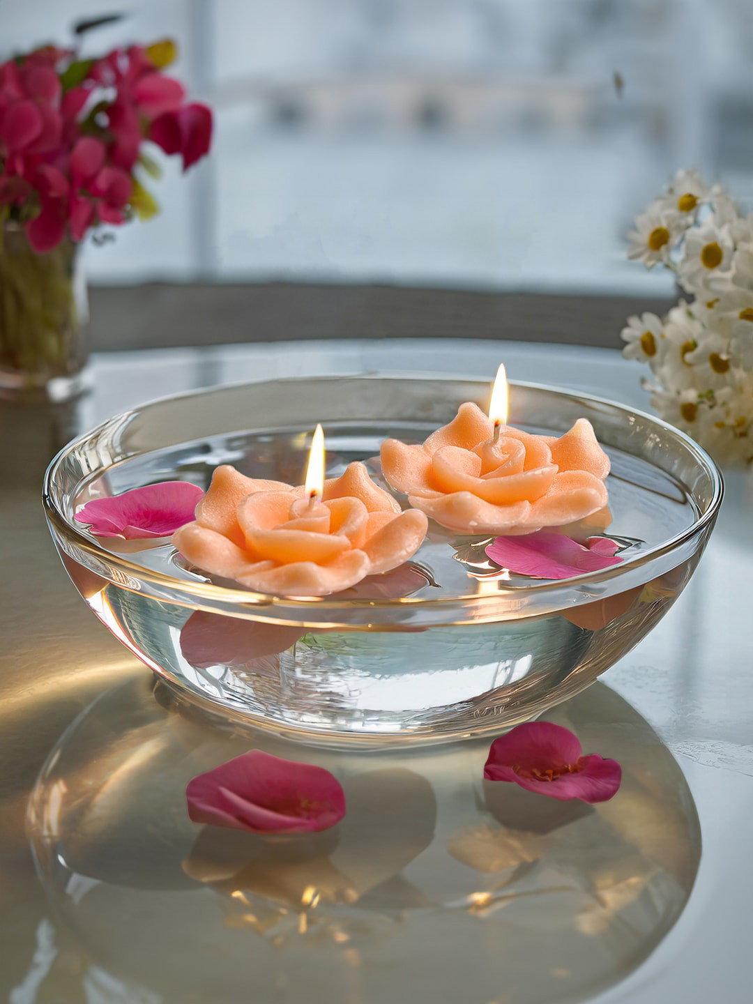 Iris Homefragrances Aromatic Floating 2Pcs Peach Pomogrenate Solid Flower Regular Candles