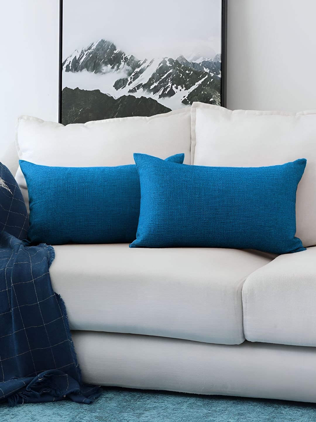 CASA-NEST Blue Cotton Washable 2 Piece Textured Square Cushion Covers -12x20In