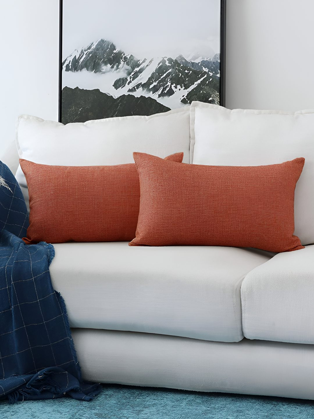 CASA-NEST Orange Jute Washable 2 Rectangle Cushion Covers -12x20In