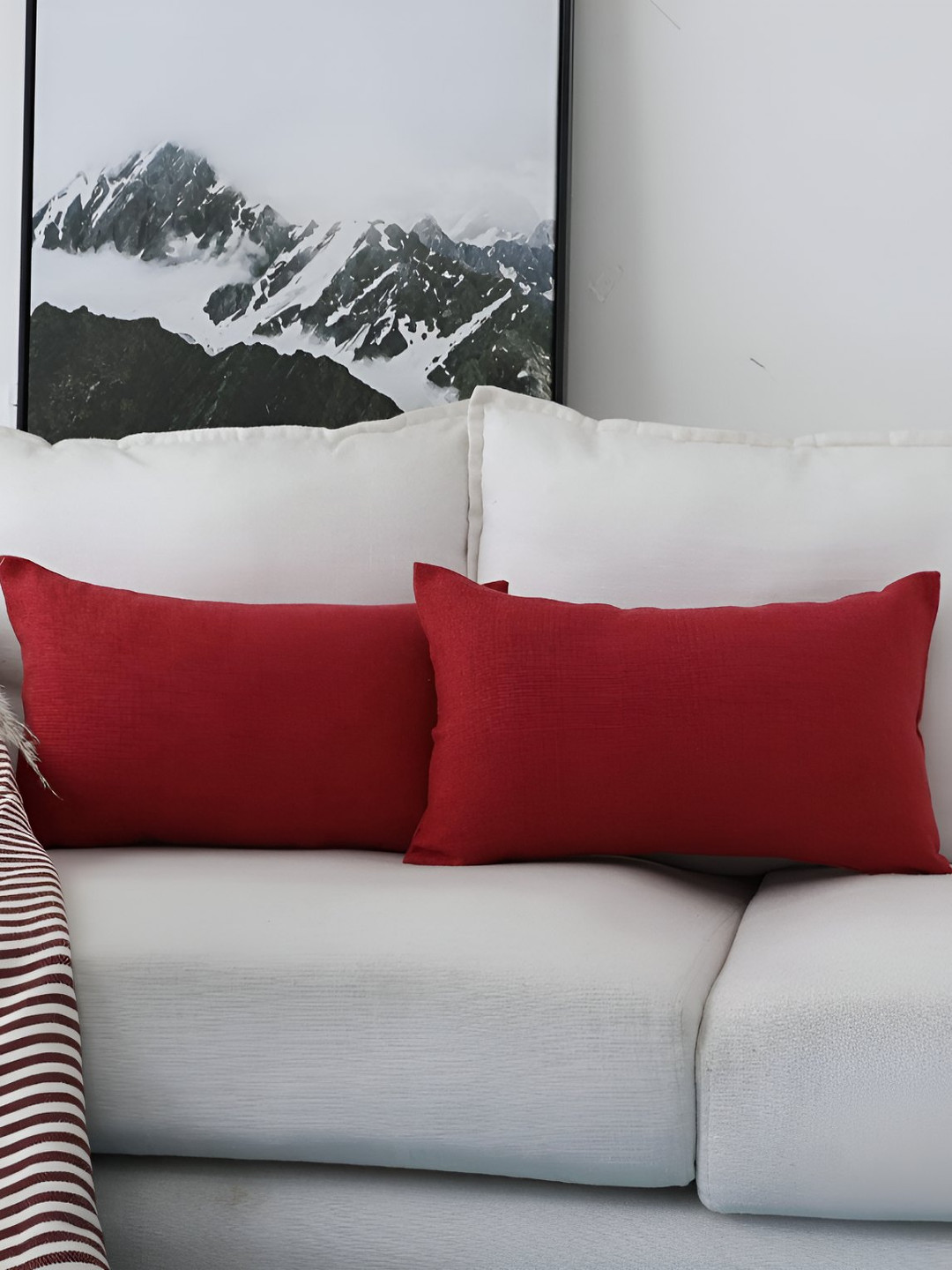 CASA-NEST Red Cotton Breathable 2 Piece Square Cushion Covers -20x12In