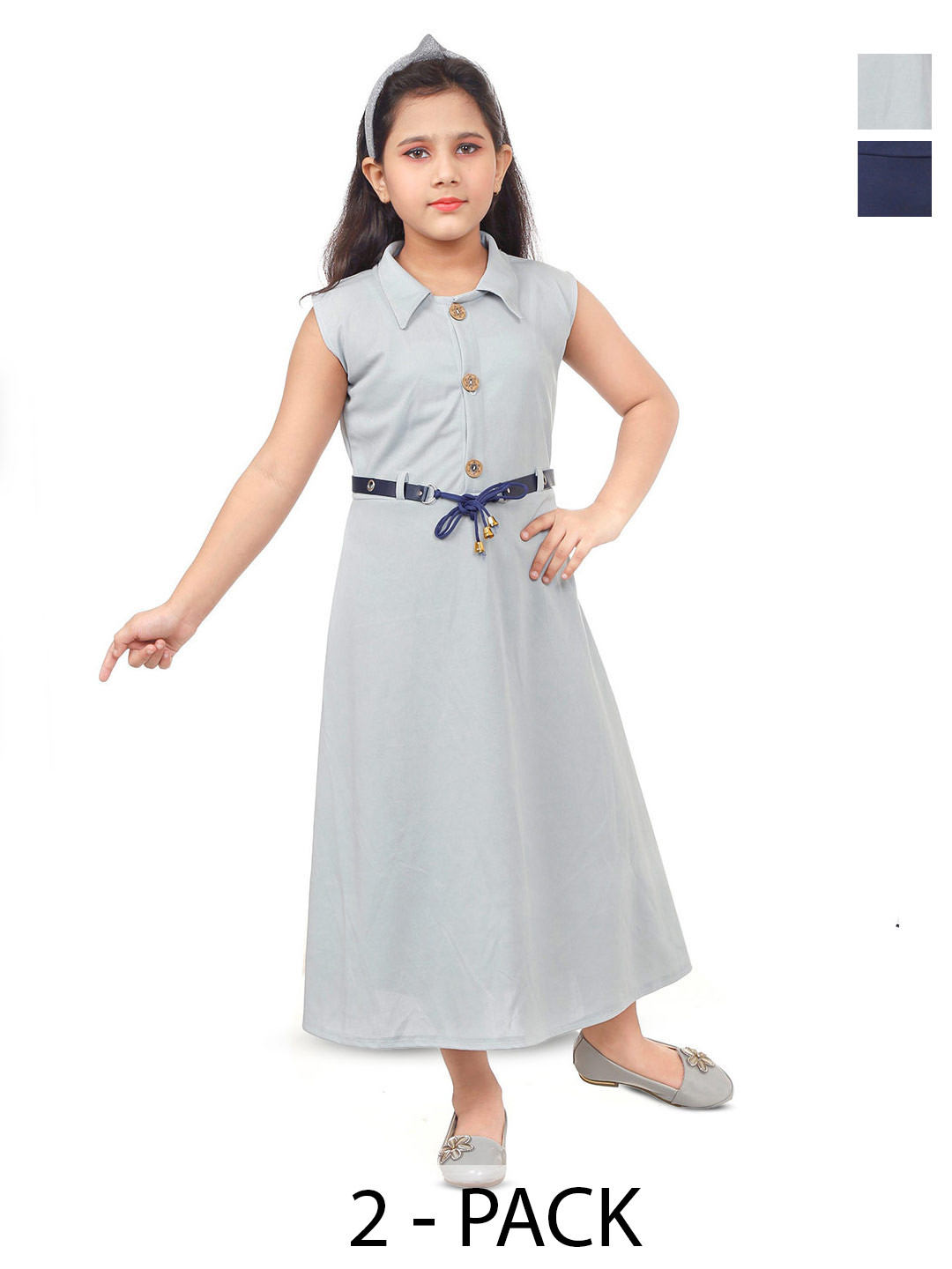 BAESD Girls Pack Of 2 Shirt Collar A-Line Maxi Dress