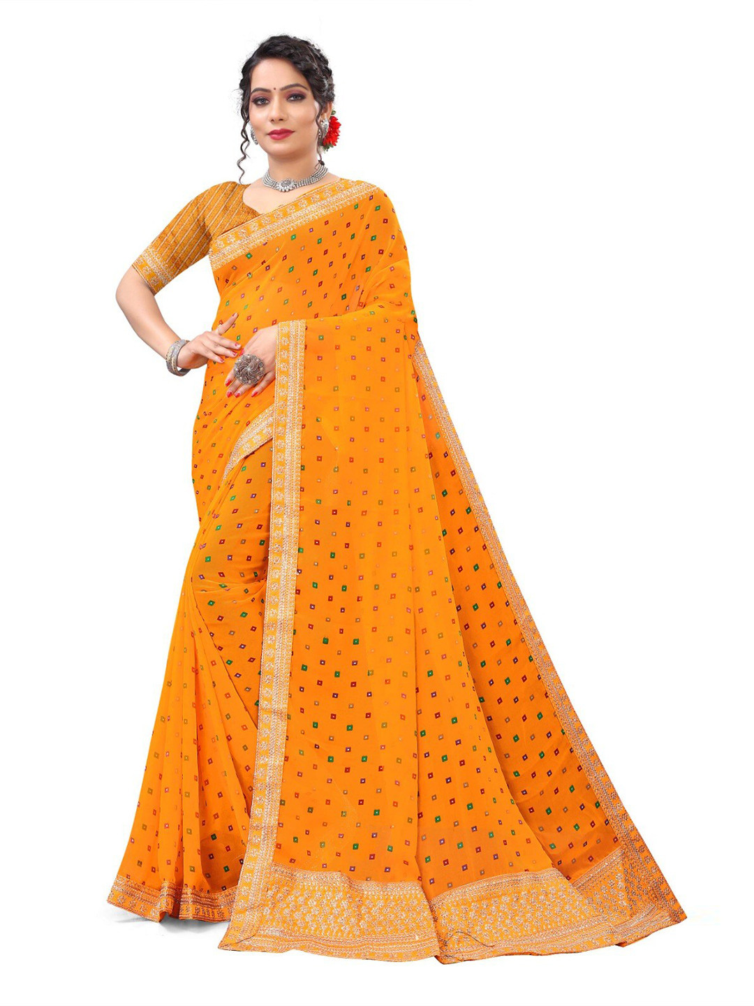 V TEX SAREES Embroidered Pure Georgette Bandhani Saree