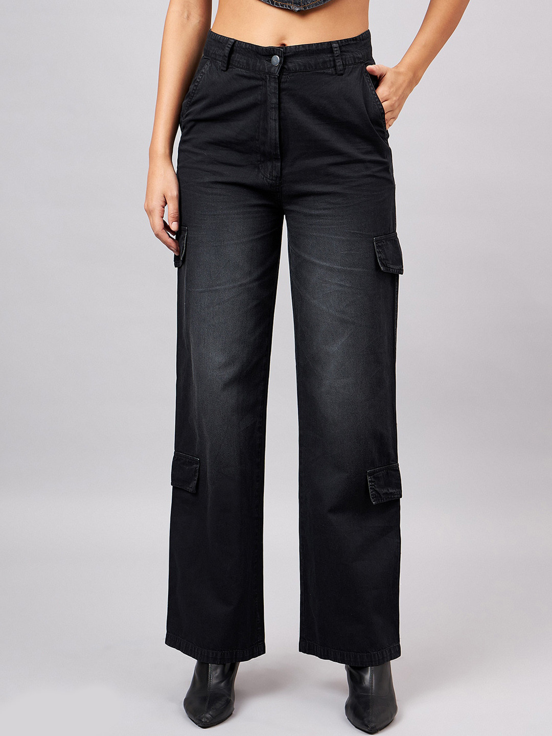 Orchid Blues Women Flared High-Rise Denim Cargo