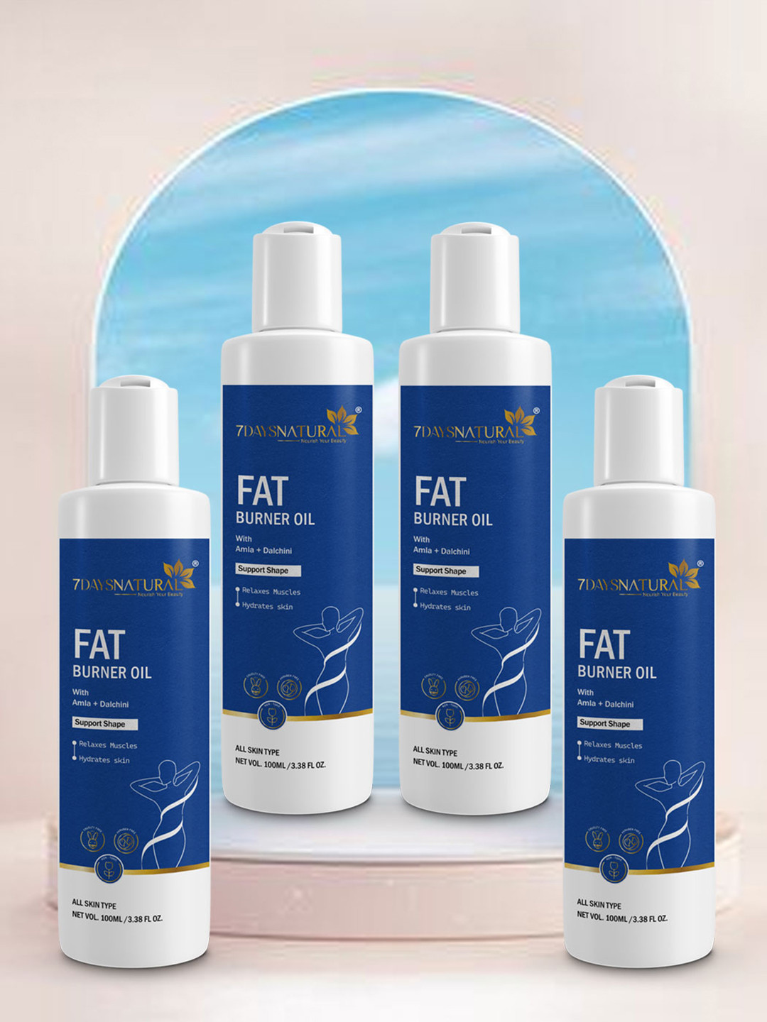 7DAYSNATURAL Set of 4 Fat Burner Body Oil with Amla & Turmeric - 100 ml each