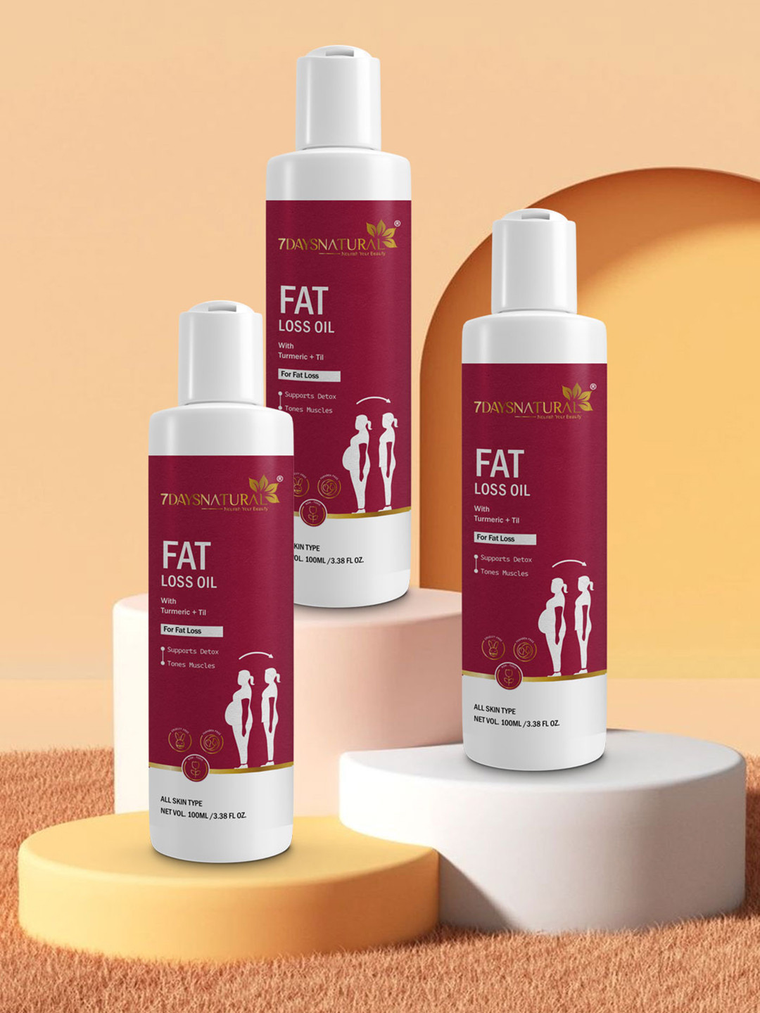 7DAYSNATURAL Set of 3 Anti-Cellulite Fat Loss Oil with Amla & Peppermint - 100 ml each