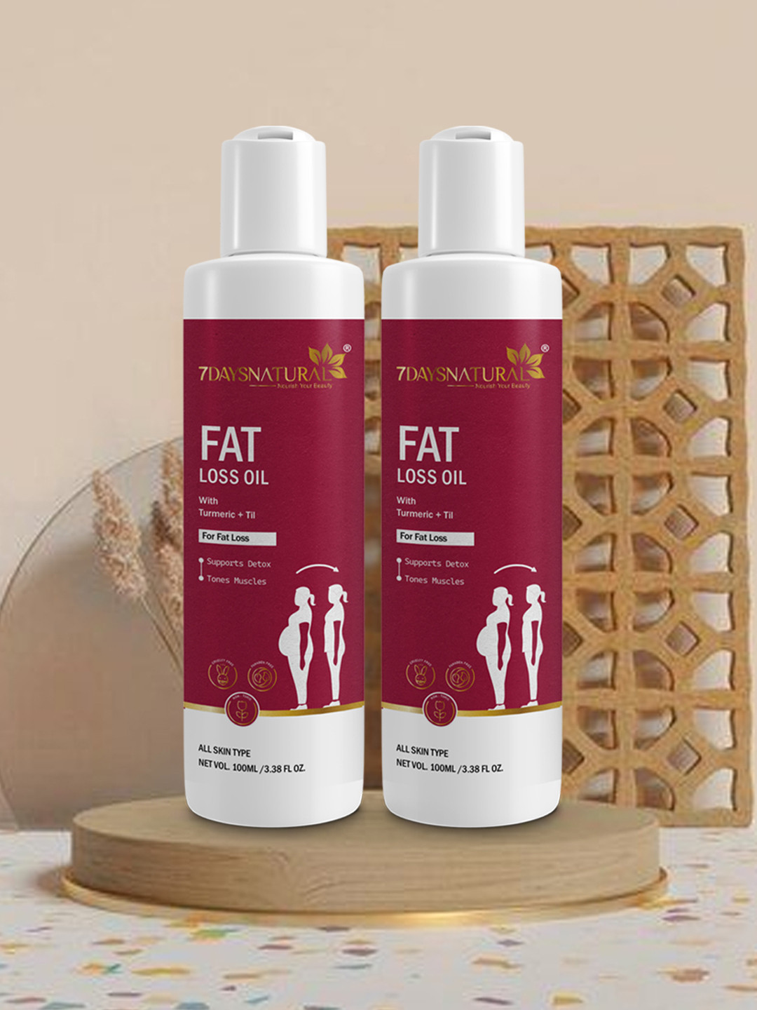 7DAYSNATURAL Set Of 2 Feel Of Nature 7 Anti-Cellulite Fat Loss Oil To Tone Skin - 100ml Each