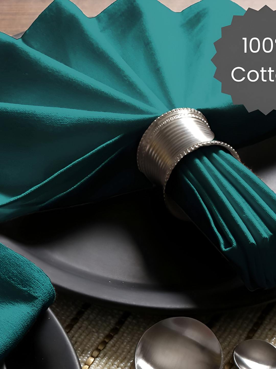 FOVEROS Teal 4 Pieces Cotton Square Dinner Table Napkins
