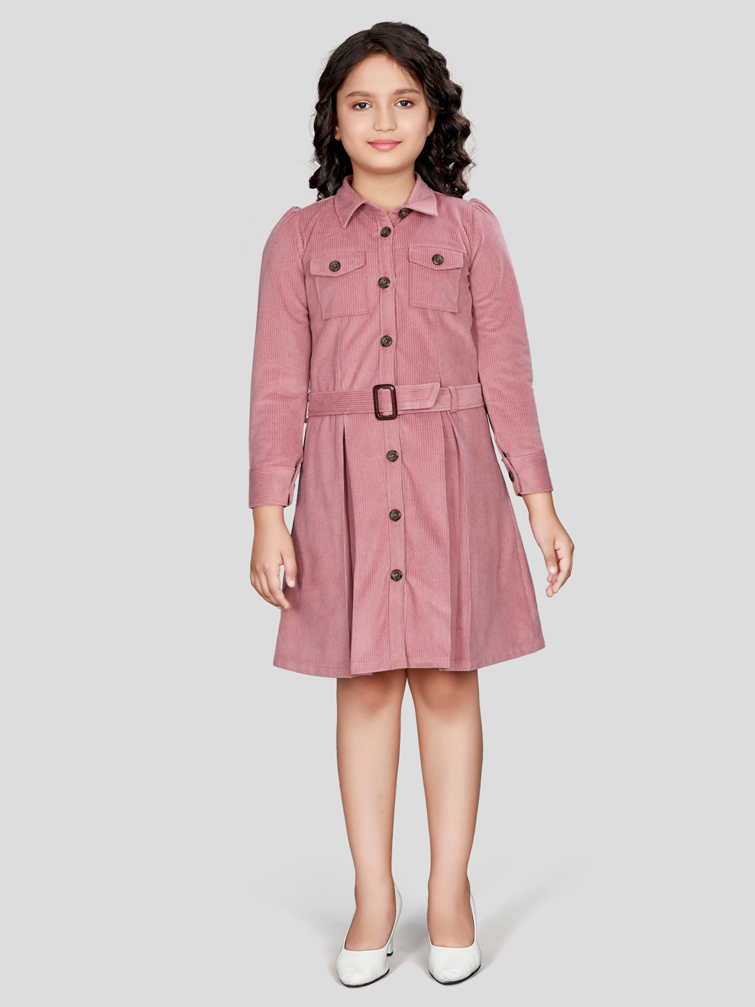 Peppermint Shirt Sleeves Long Sleeves Flared Dress with Belt