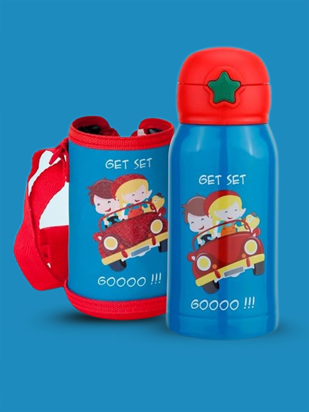 CLAY CRAFT Blue Conversational Stainless Steel Double Wall Vacuum Sipper - 1L