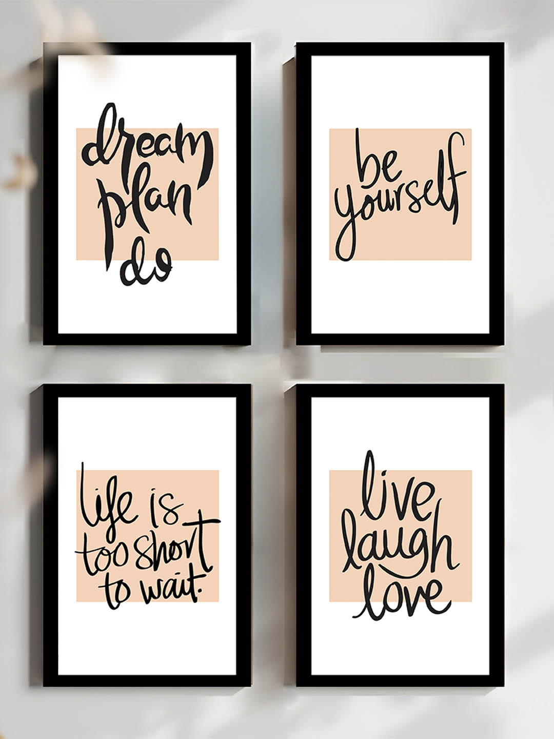 Art Street Black & Beige 4 Pieces Life is Too Short To Wait Wooden Wall Art
