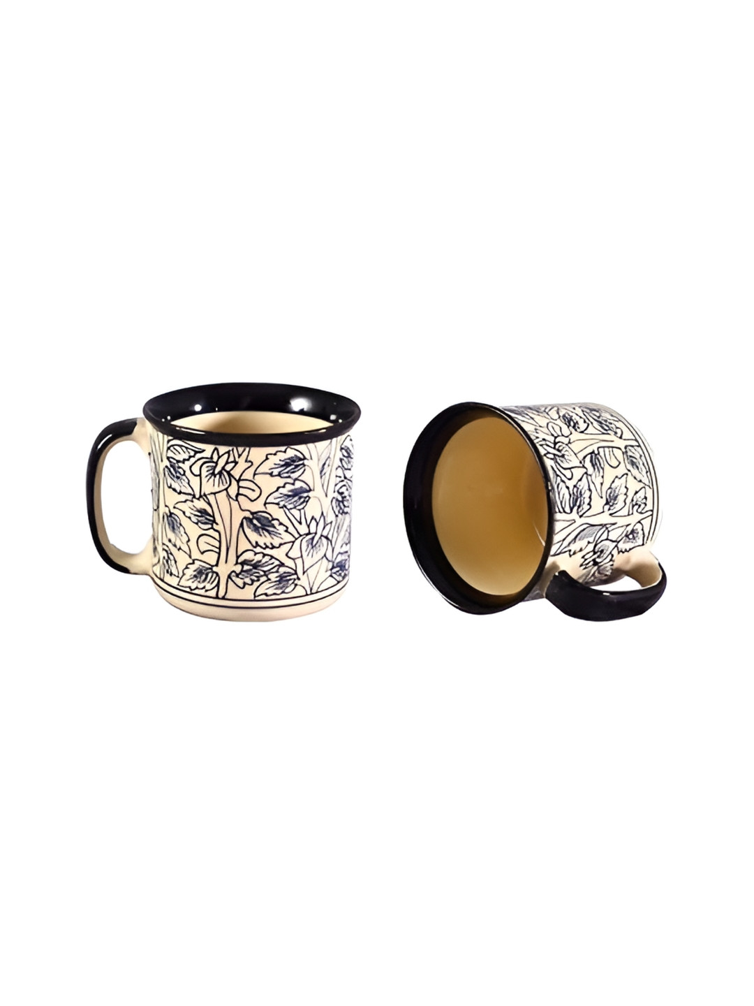 caffeine King Queen Black Floral Ceramic Handmade 2 Piece Mugs-50ml
