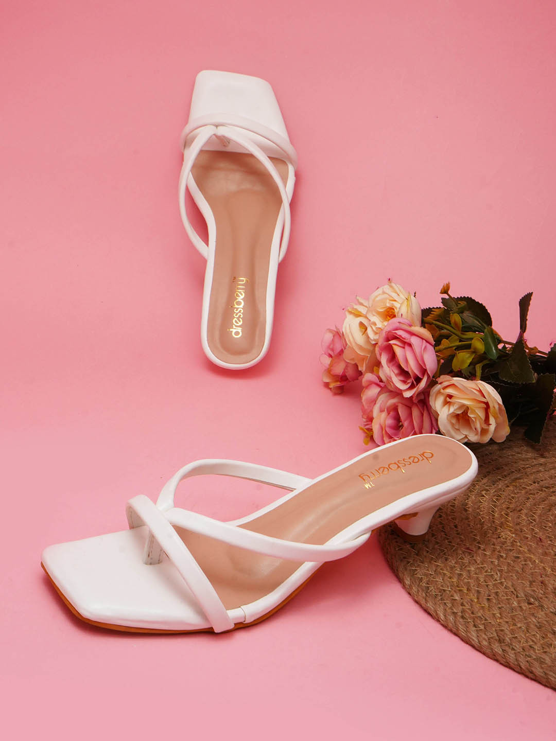 DressBerry White Open Toe Kitten Heels