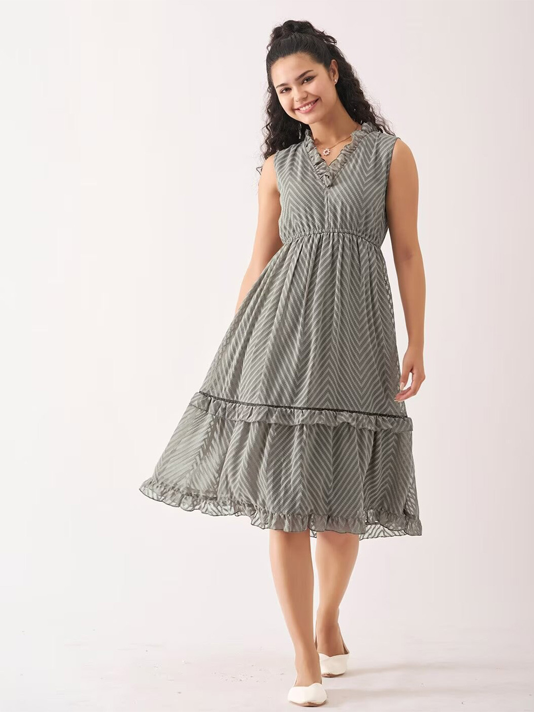 SIDYAL Striped Georgette Fit & Flare Dress