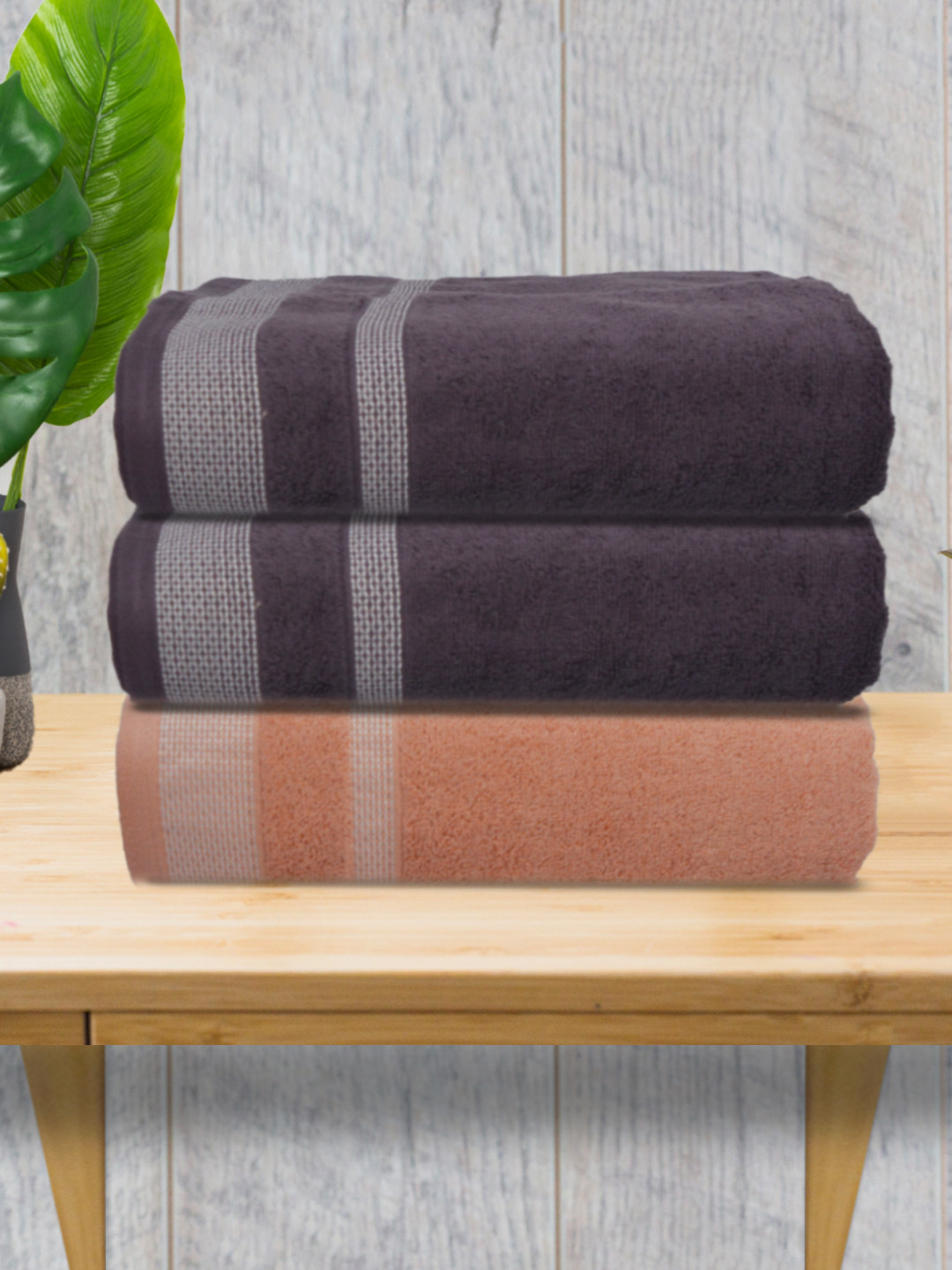 Athom Living Grey Peach 3 Pieces Cotton Bath Towels
