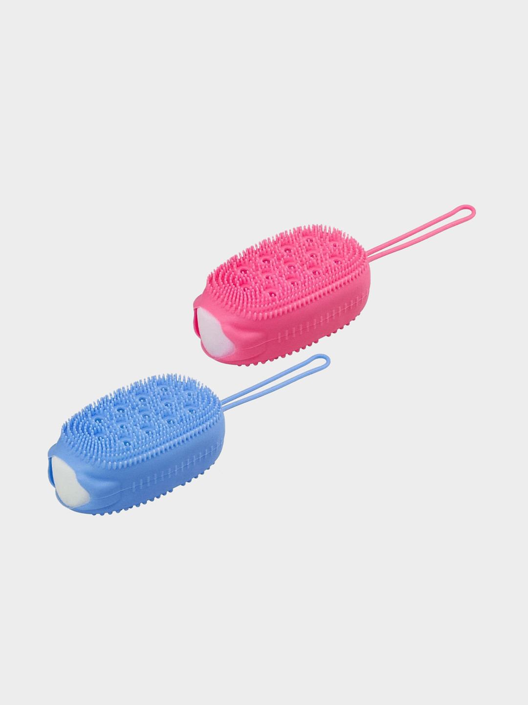 FEELHIGH 2-Pcs Bath Brush Shower Scrubber - Blue & Pink