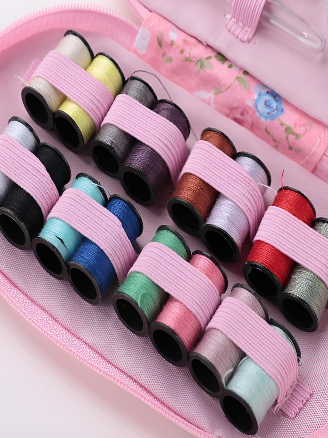 Kuber Industries Pink & White Floral Printed Water Resistant Sewing Kit Set Organiser