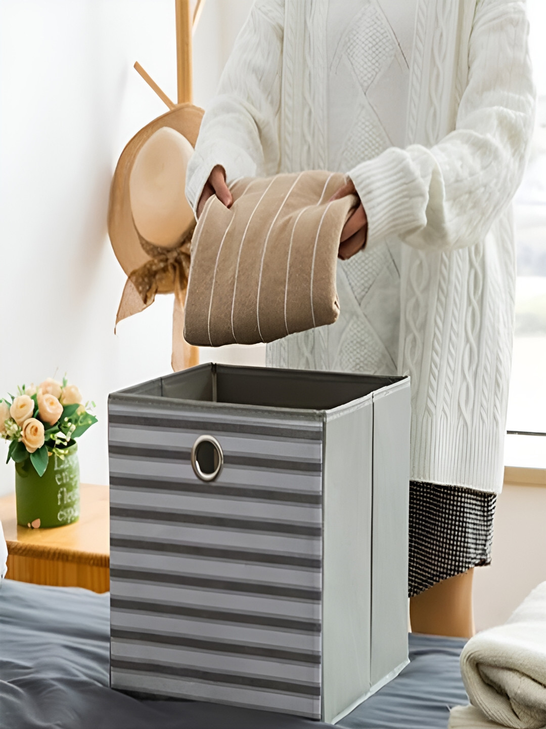Kuber Industries Grey Water Resistant Foldable Storage Basket