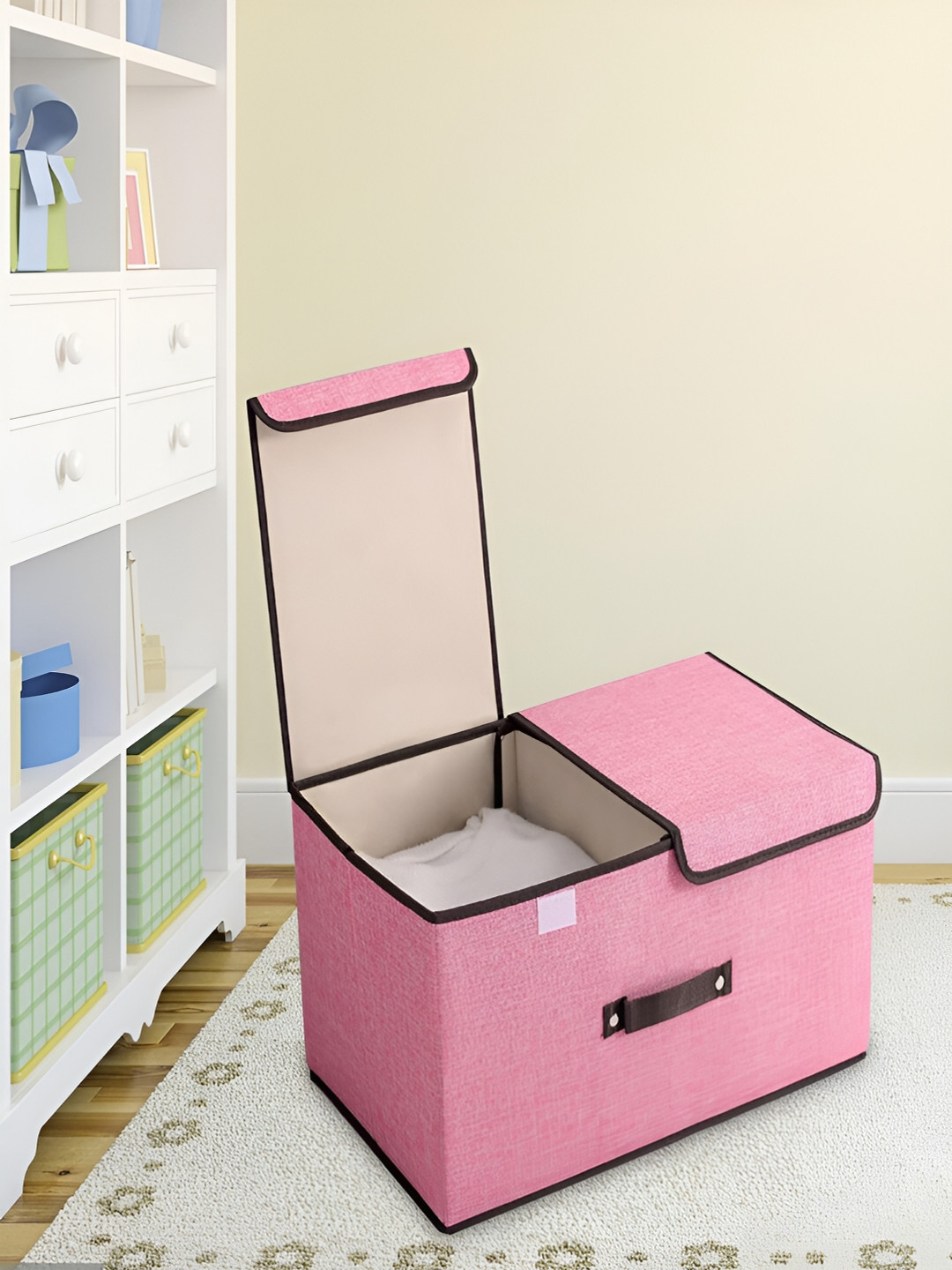 Kuber Industries Pink Double Lid Foldable Toys Storage Box