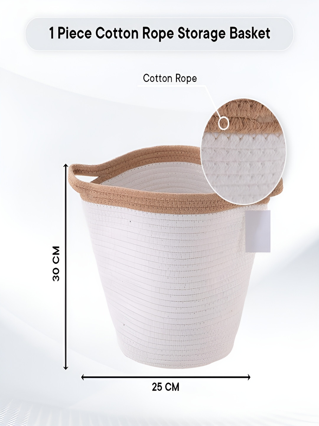 Kuber Industries White & Brown Woven Cotton Storage Basket With Handle 21 L