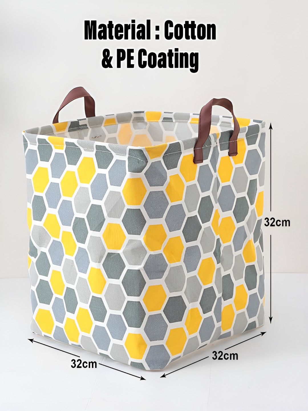 Kuber Industries Grey Printed Cotton Foldable Storage Basket With Side Grab Handle