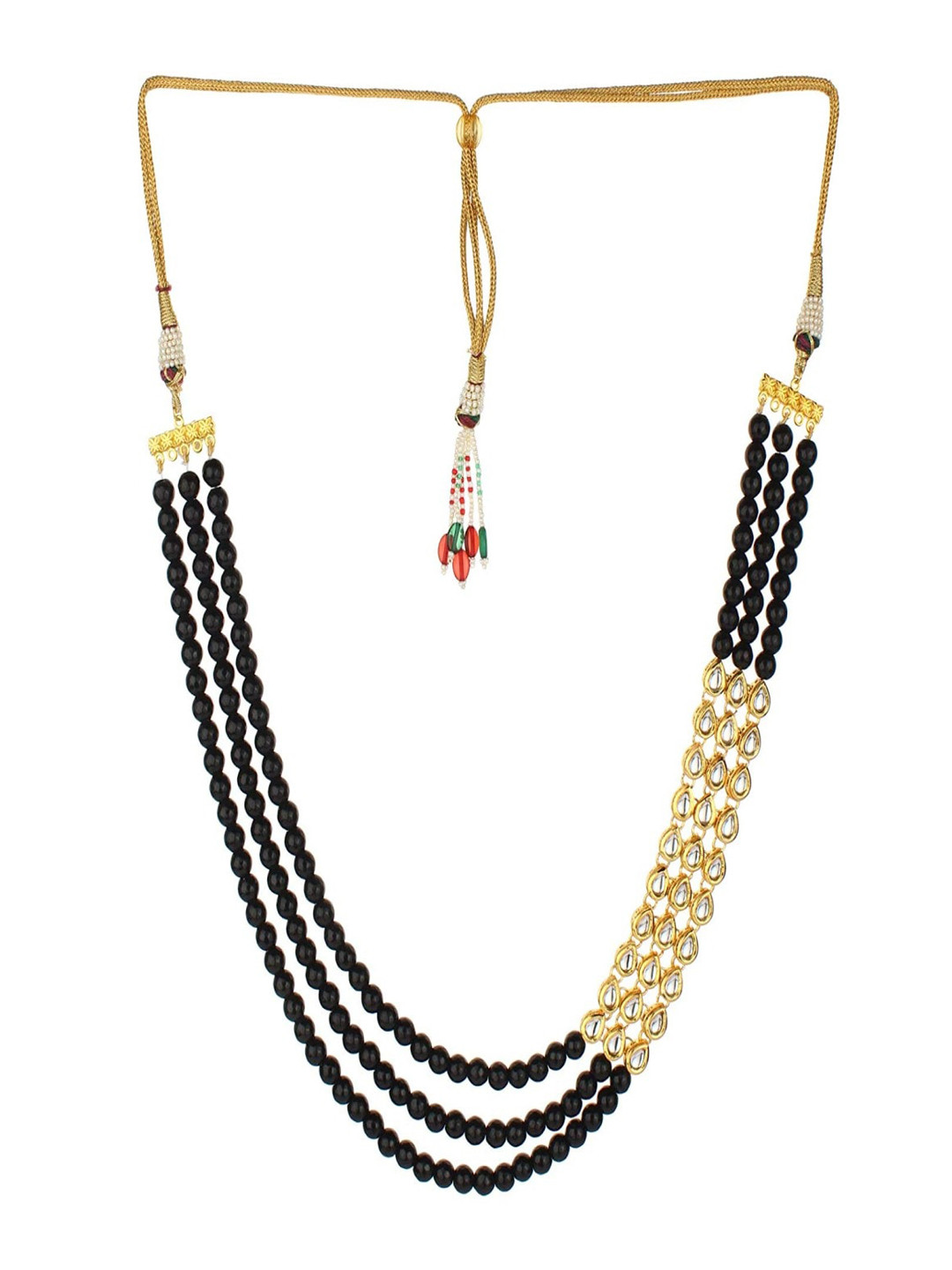 Runjhun Gold-Plated Kundan Long Ruby Semi Precious Beads Jewellery Set