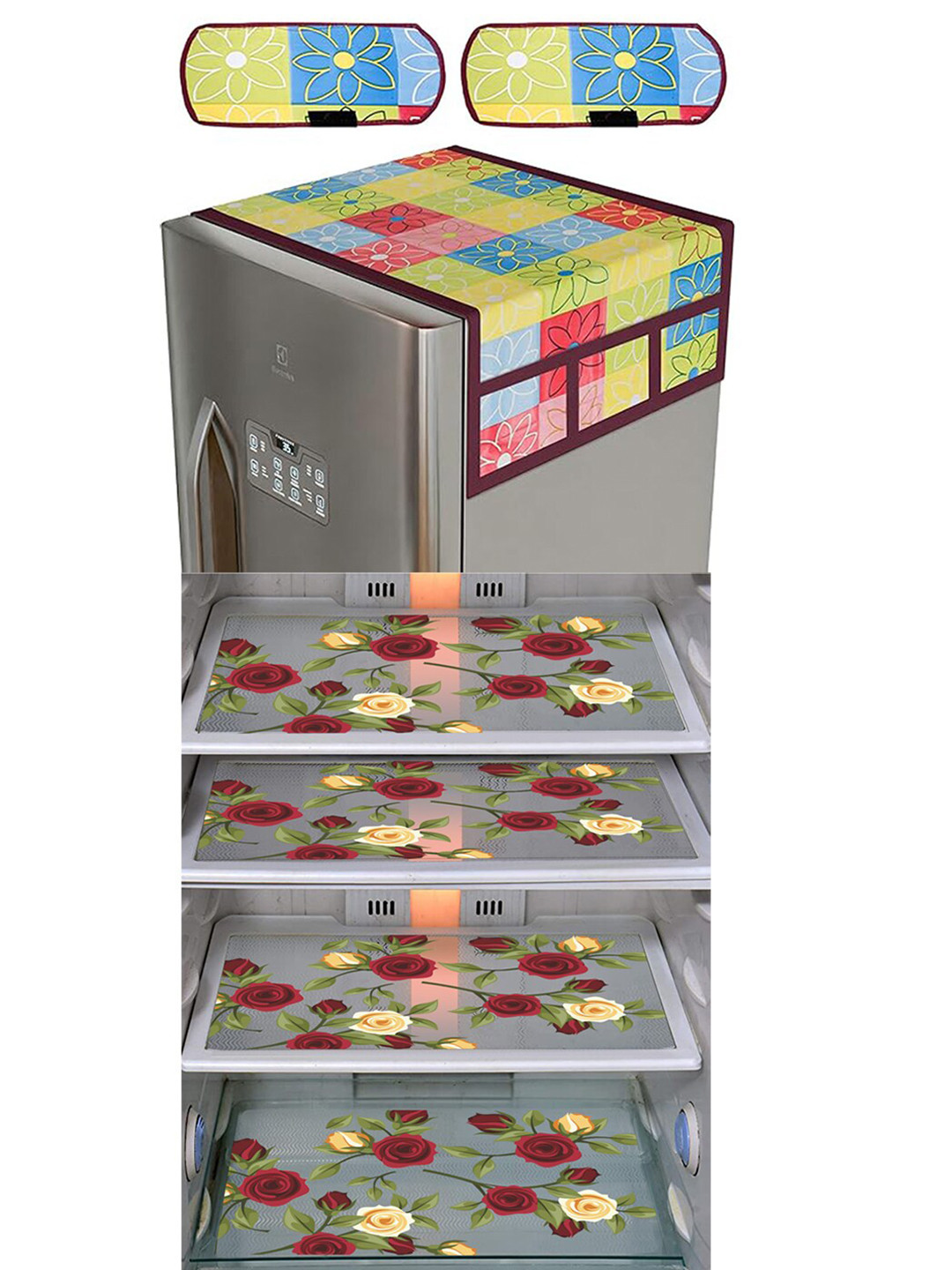 Dakshya Industries 7Pcs Yellow Printed Protective Barriers Refrigerator Cover Combo