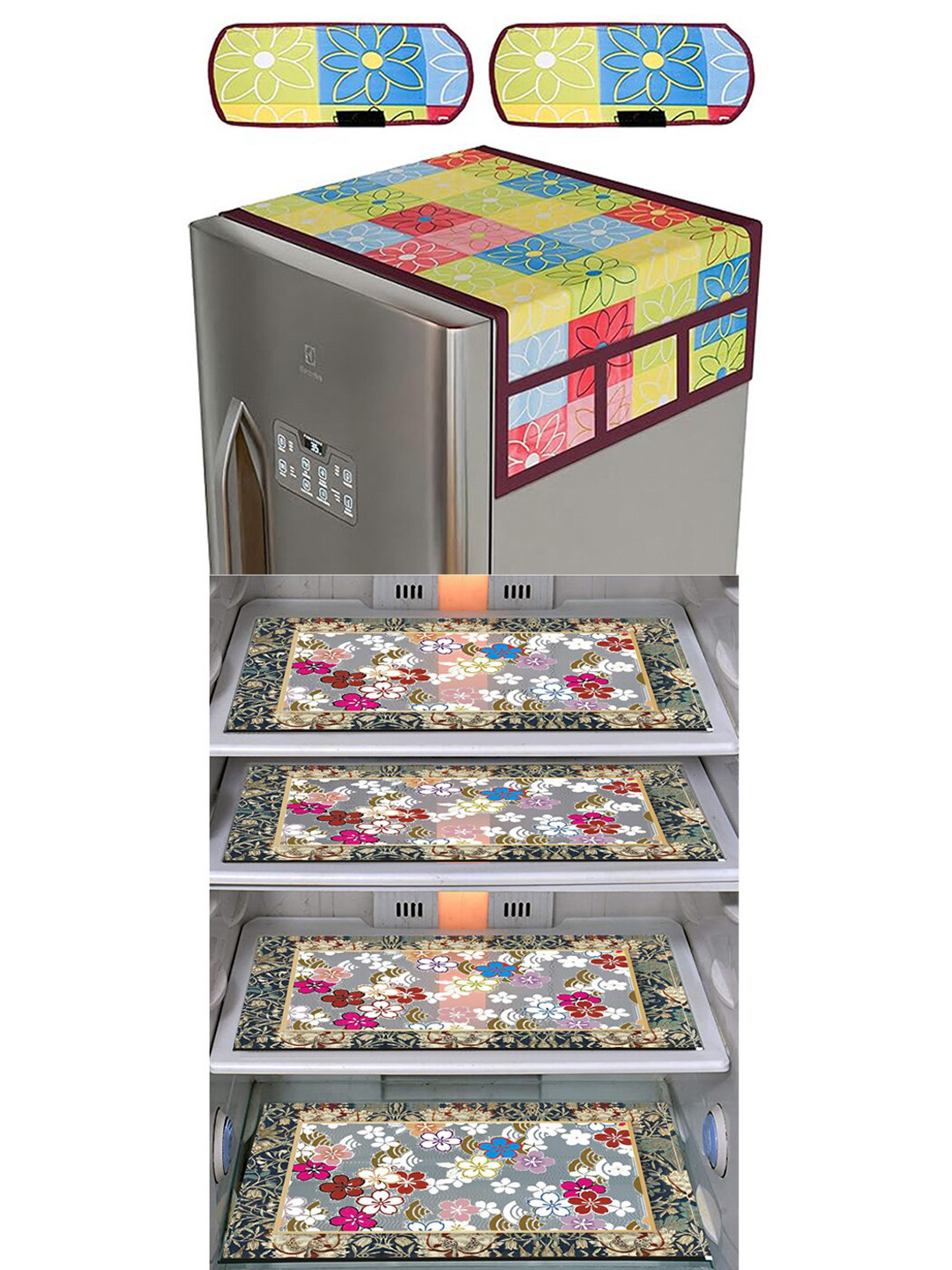 Dakshya Industries 7Pcs Yellow Printed Protective Barriers Refrigerator Cover Combo