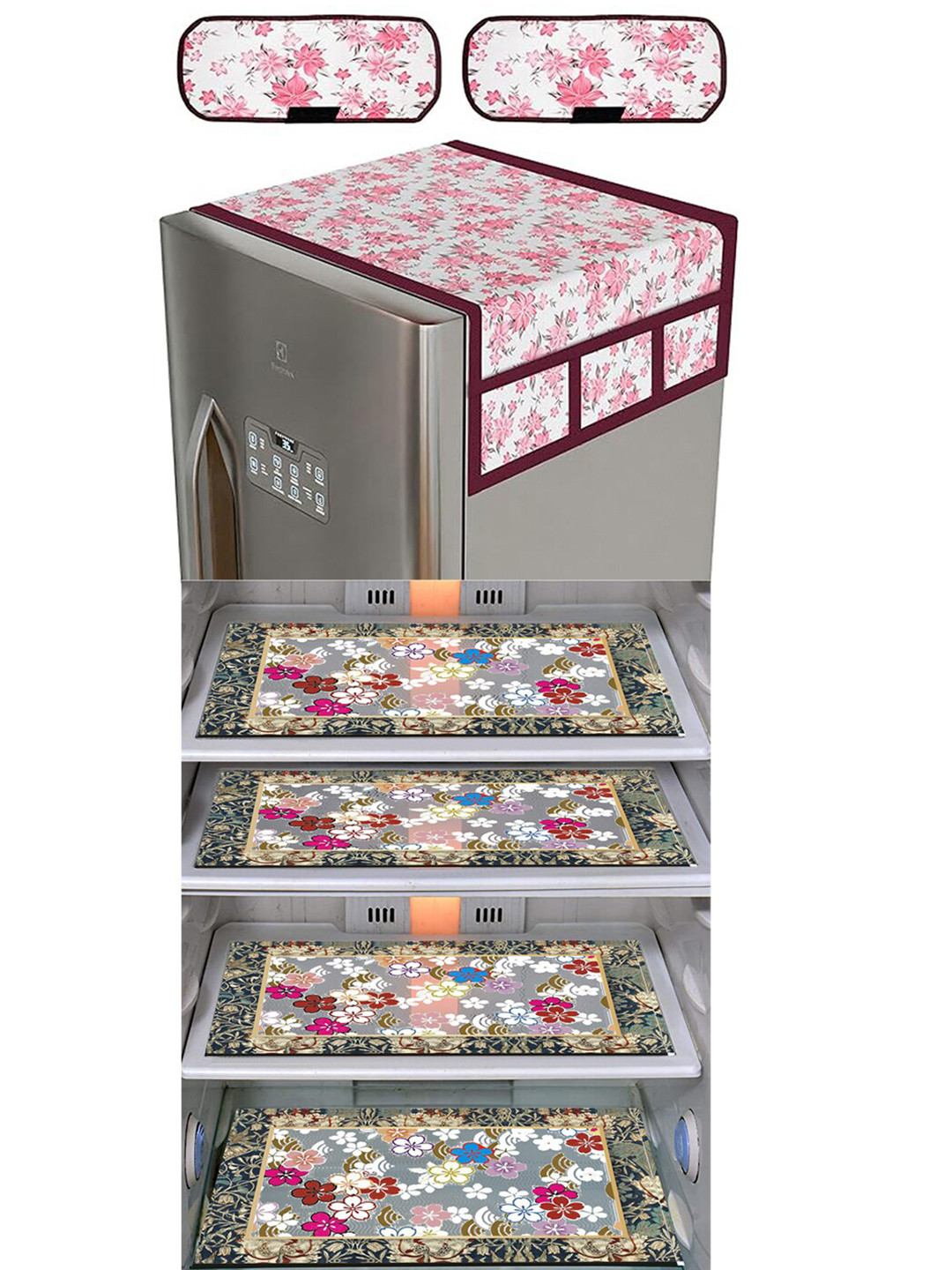Dakshya Industries 7Pcs Pink Printed Protective Barriers Refrigerator Cover Combo