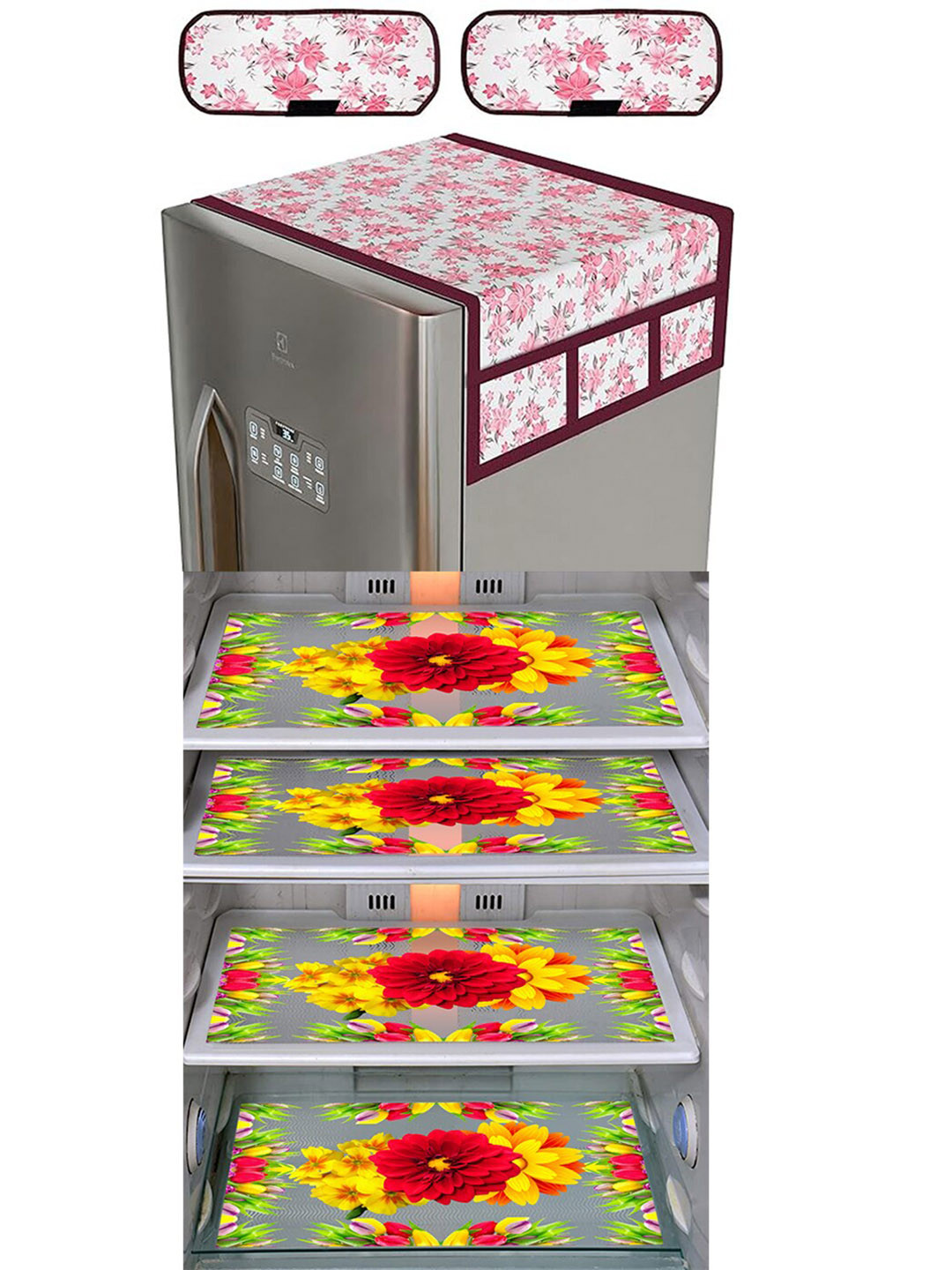 Dakshya Industries 7Pcs Yellow Printed Protective Barriers Refrigerator Cover Combo