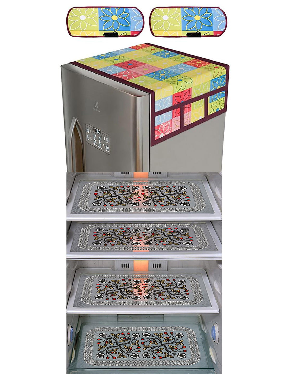 Dakshya Industries 7Pcs Black Printed Protective Barriers Refrigerator Cover Combo