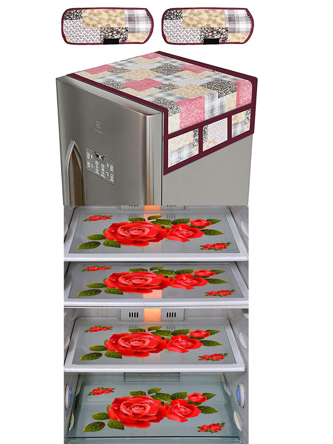 Dakshya Industries 7Pcs Red Printed Protective Barriers Refrigerator Cover Combo
