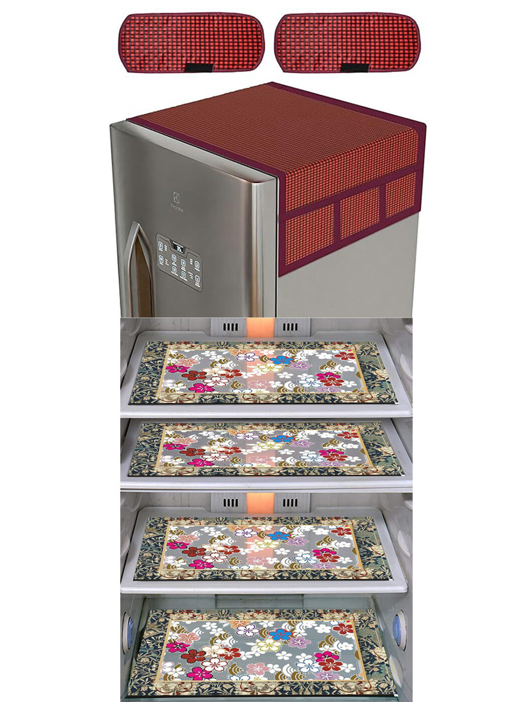 Dakshya Industries Maroon 7 Pieces Checked Appliance Cover Set