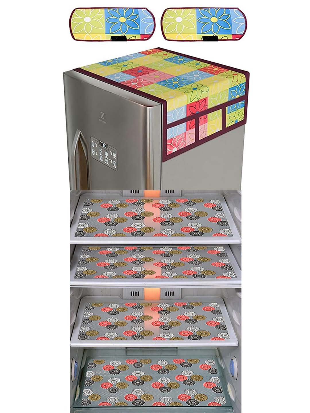 Dakshya Industries Green & Blue 7 Pieces Printed Refrigerator Covers & Mats