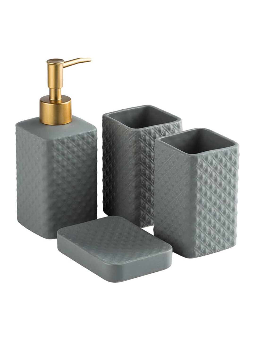 Kuber Industries Grey 4 Pieces Textured Ceramic Tooth Brush Holder