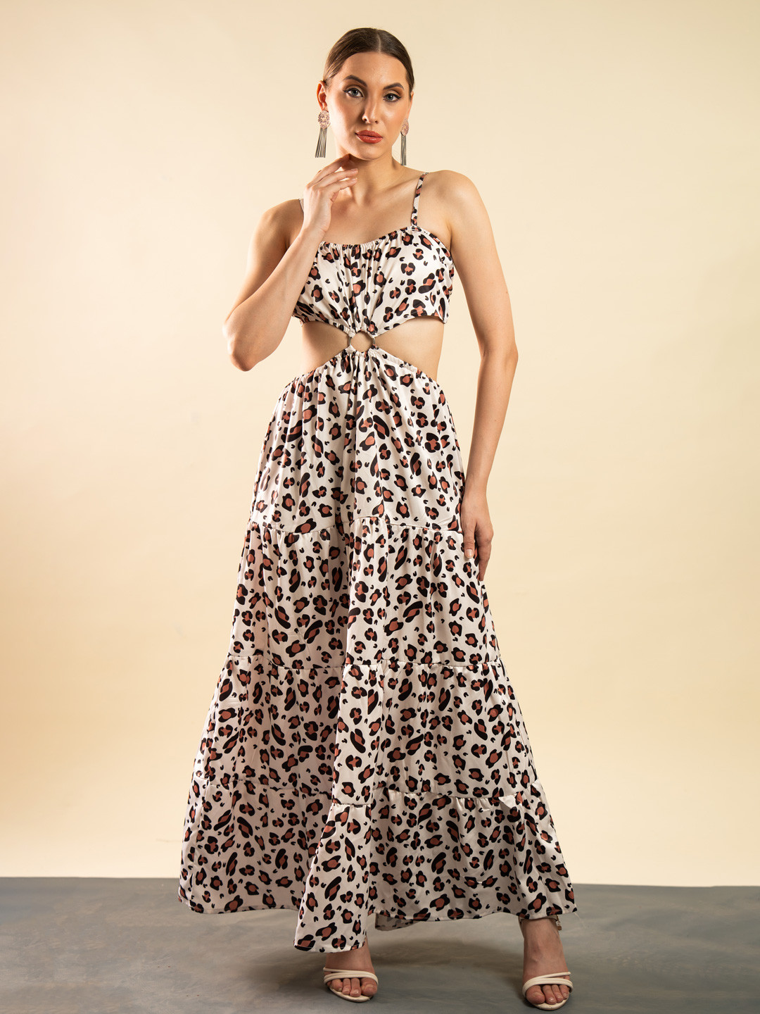 Stylecast X Hersheinbox Animal Print Cut-Out Satin Finish Maxi Dress