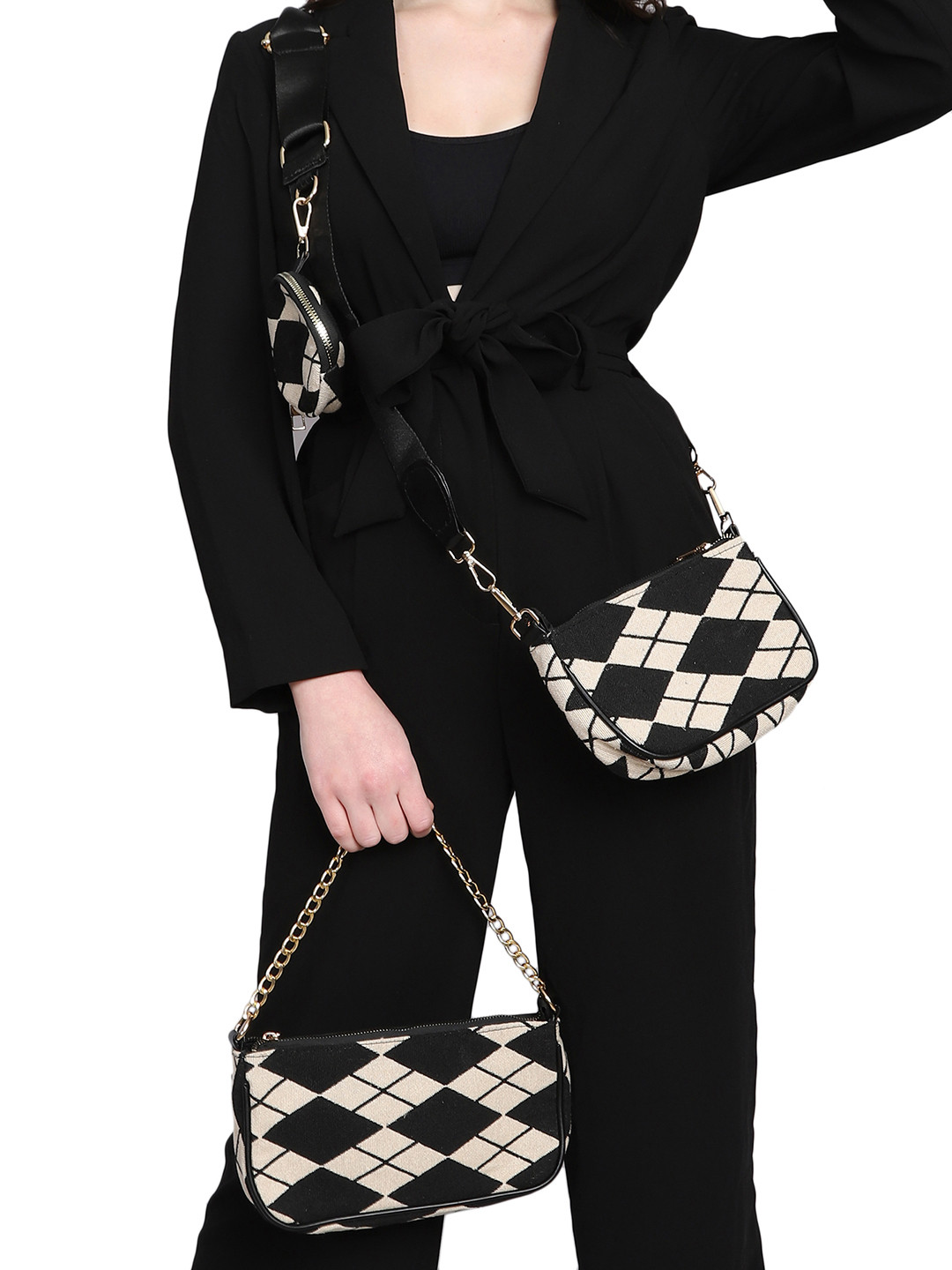 MINI WESST 3 Pcs Geometric Self Design Structured Handheld Bag