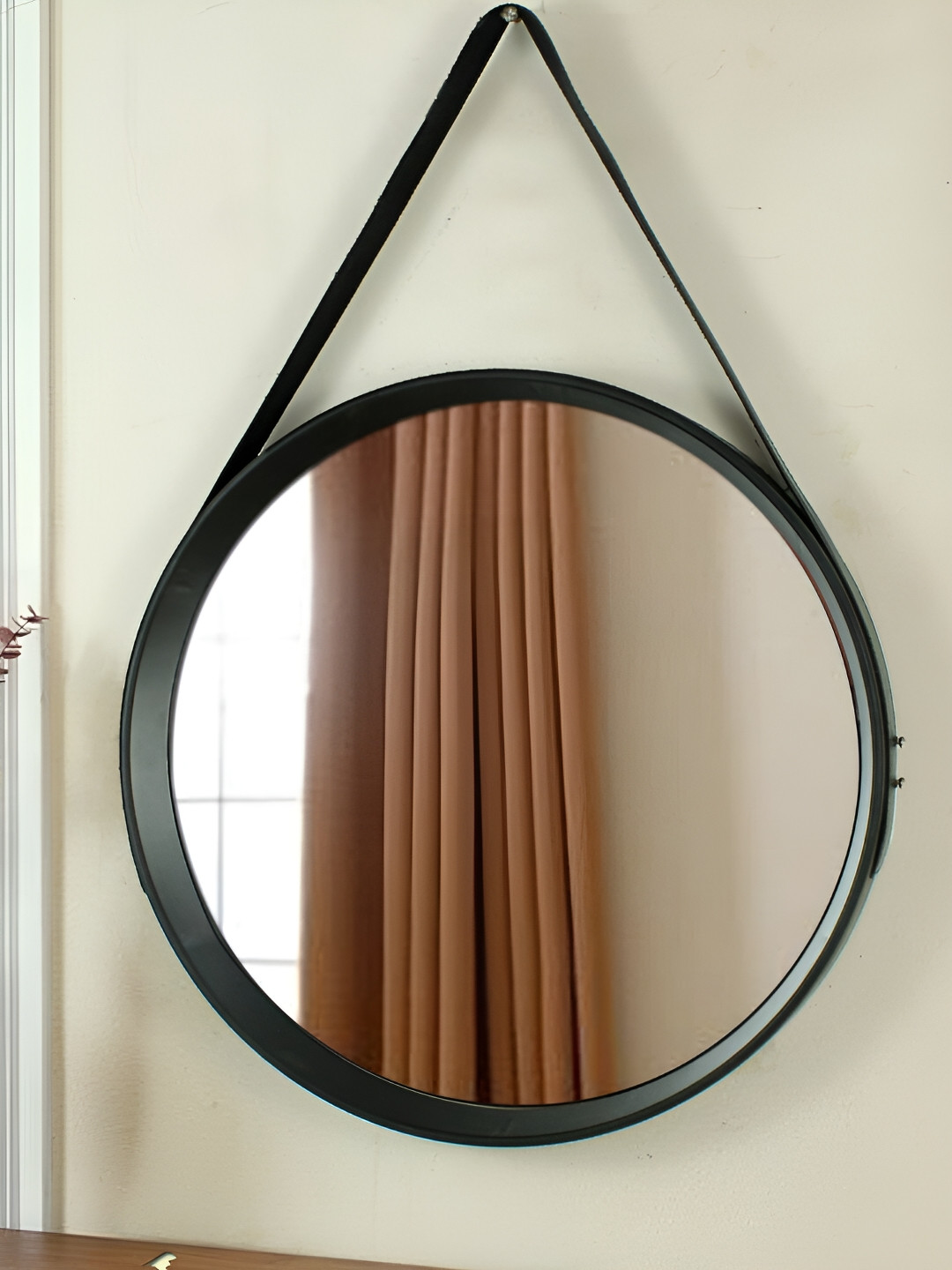 TIED RIBBONS Black Round Shaped Framed Wall Hanging Mirror