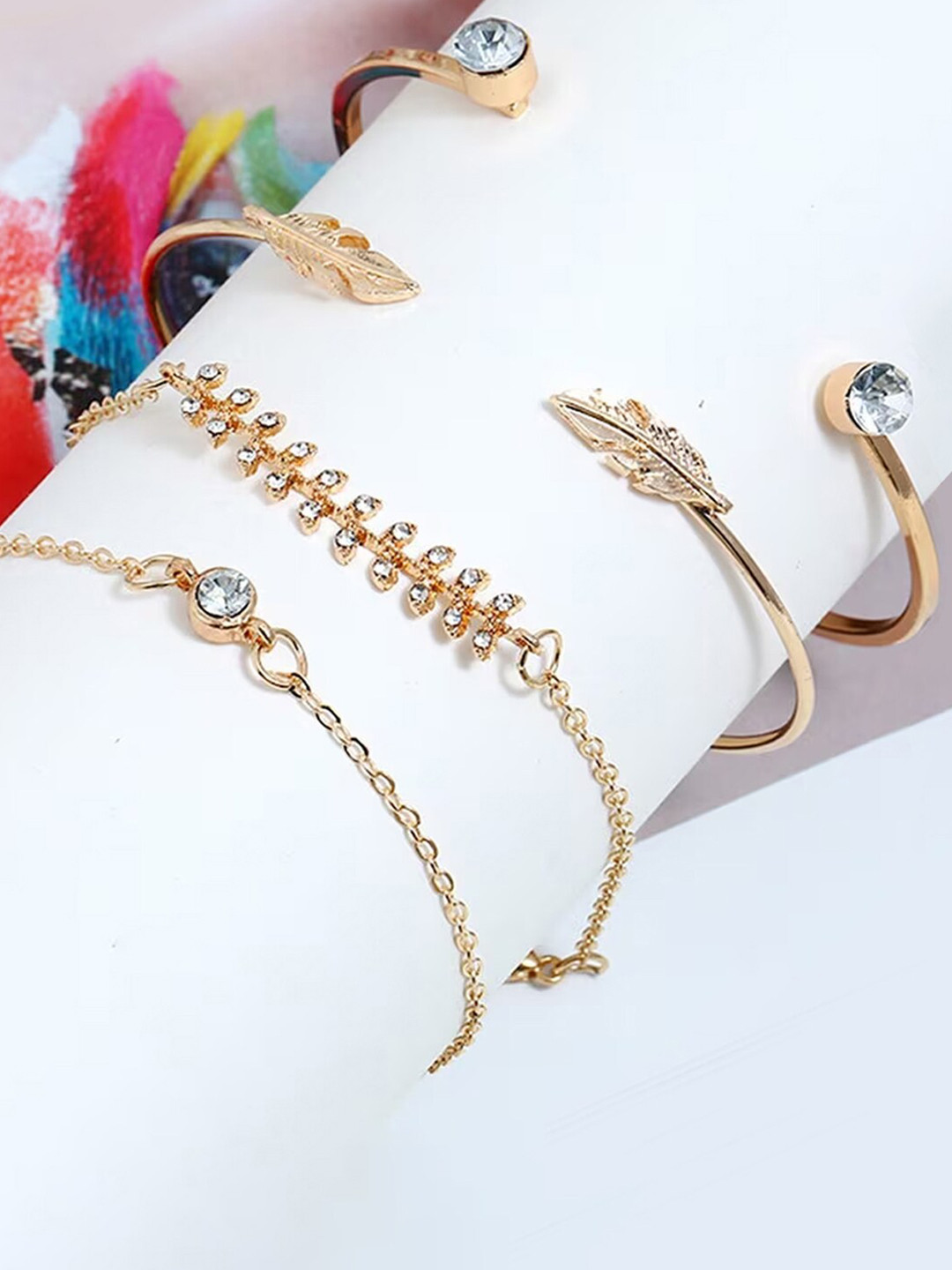 Peora Women Set Of 4 Cubic Zirconia Gold-Plated Cuff Bracelet