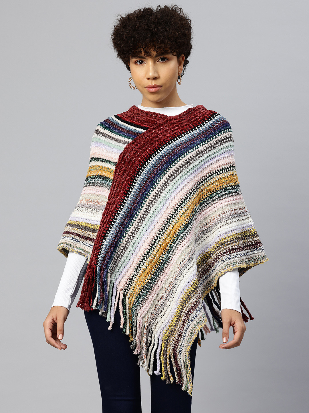Pierre Carlo Striped Longline Poncho