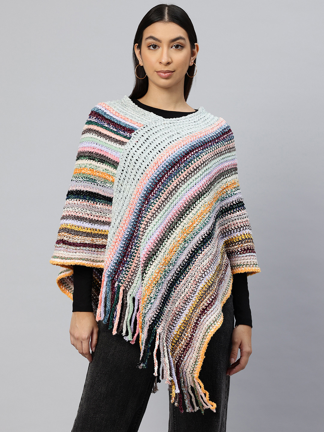 Pierre Carlo Women Striped Longline Poncho