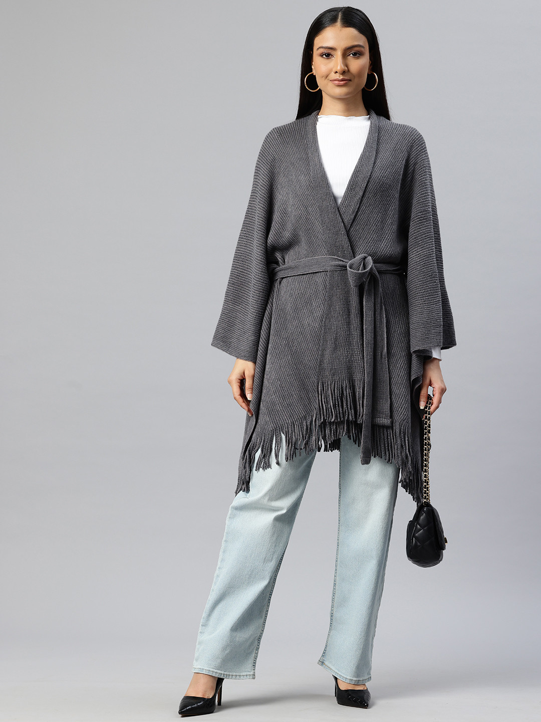 Pierre Carlo Ribbed Cardigan with Belted Detail