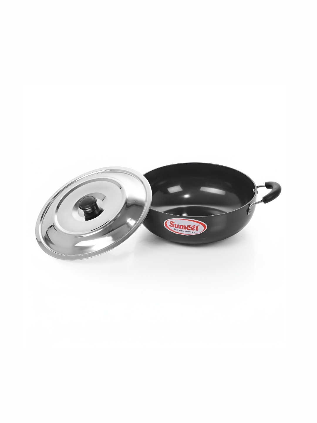 Sumeet Black Aluminium Dishwasher and Microwave Safe Kadhai or Wok With Lid 2 l