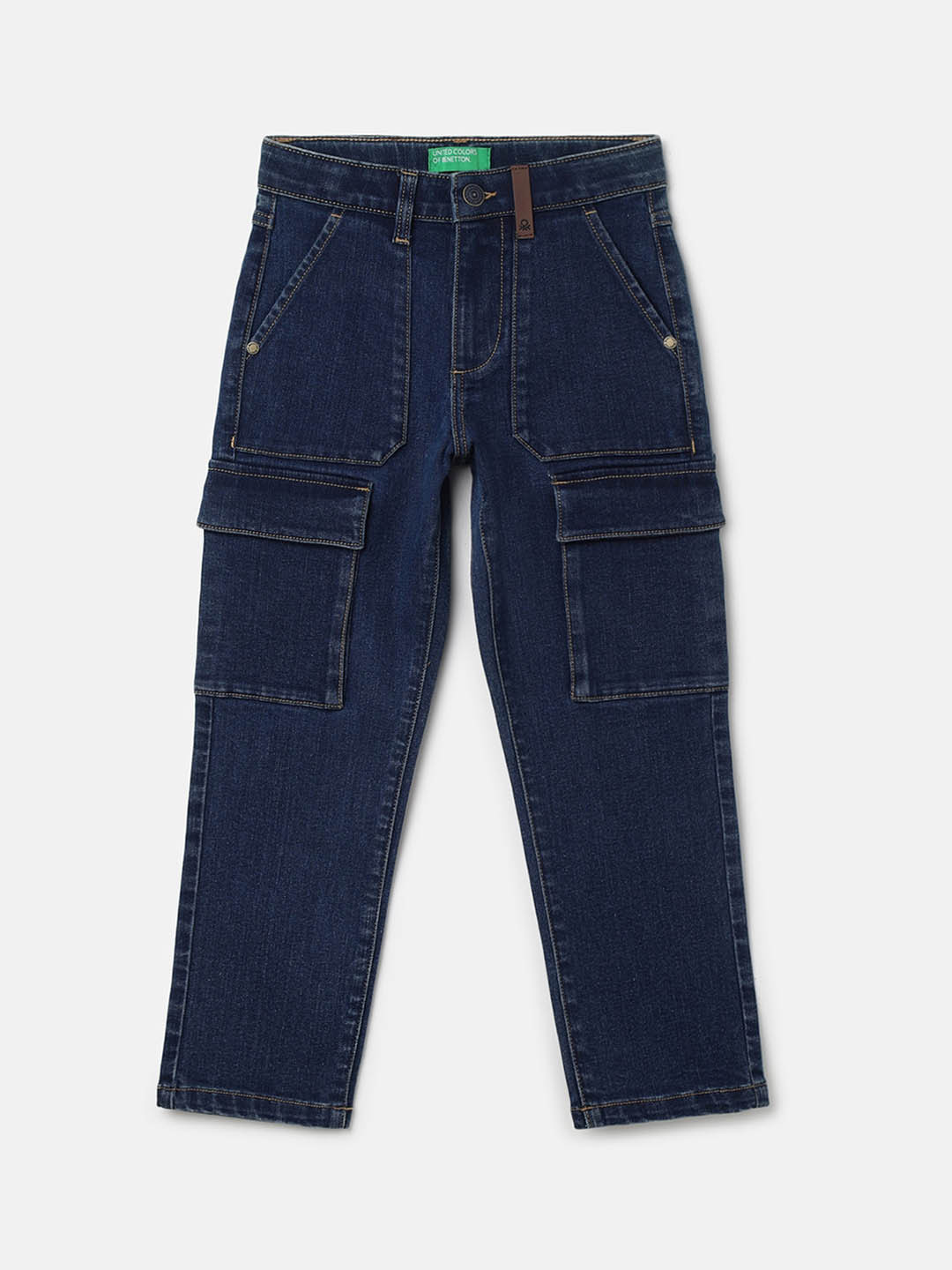 United Colors of Benetton Boys Mid-Rise Straight Fit Light Fade Cargo Jeans
