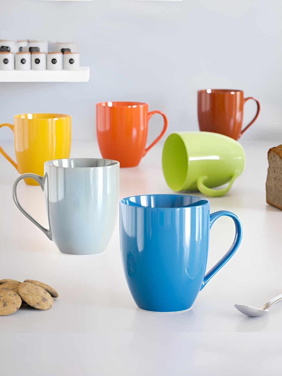 The Earth Store Blue Ceramic Handmade 6 Piece Mugs-350ml