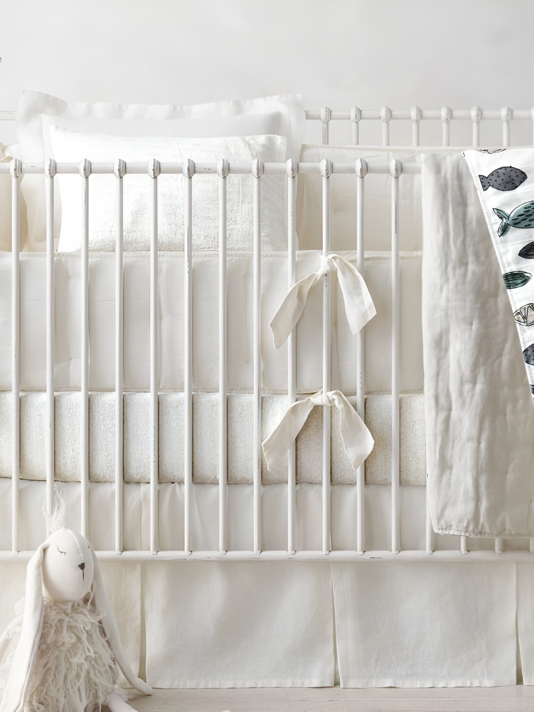 THE BABY ATELIER White & Green Fish Printed Cotton Single Bed Quilt