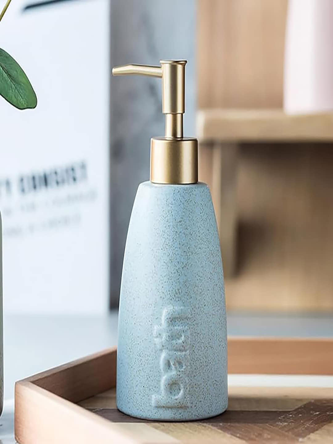 Kuber Industries Blue 3 Pieces Textured Ceramic Liquid Soap Dispenser 320 ml each